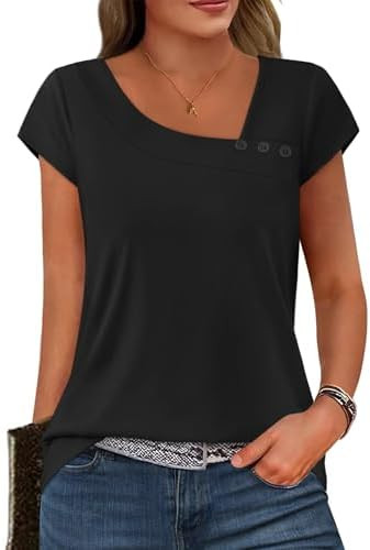 SAMPEEL Summer Tops for Women 2026 Trendy Cap Short Sleeve Shirts Dressy Casual Business Outfits ... | Amazon (US)