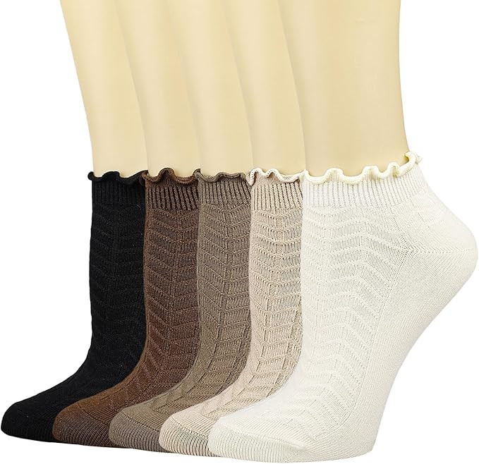 Mcool Mary Womens Ankle Ruffle Socks Cotton Casual Lettuce Frilly Cute Knit No Show Socks 5 Pack | Amazon (US)