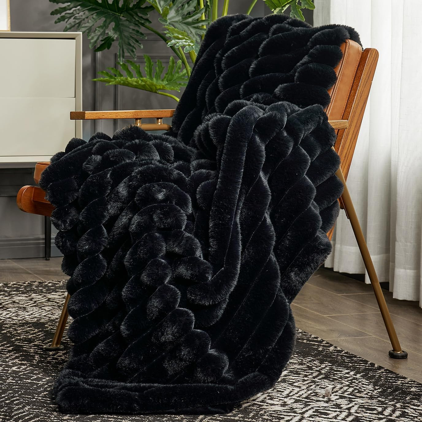 Cozy Bliss Striped Faux Fur Throw Blanket Plush Cozy Warm | Amazon (US)