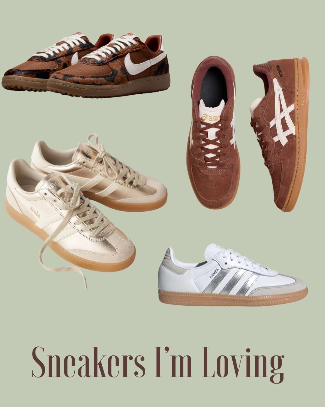 Current Sneaker Crushes 


Nike, sambas, adidas, goula, asics 

#LTKOver40 #LTKShoeCrush