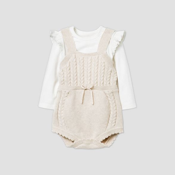 Baby Girls' Cable Romper - Cat & Jack™ Off-White/Beige | Target