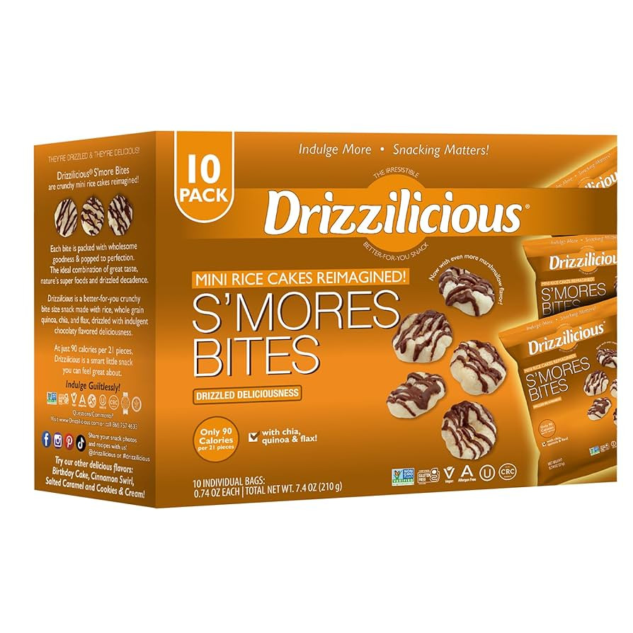 Drizzilicious Mini Rice Cakes S'mores - Rice Crisps, Healthy Snack for Adults and Kids, Flavored ... | Amazon (US)