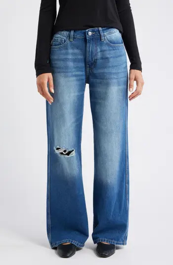 WARP+WEFT CJU Low Rise Wide Leg Ripped Jeans in Los Feliz at Nordstrom Rack, Size 30 | Nordstrom Rack