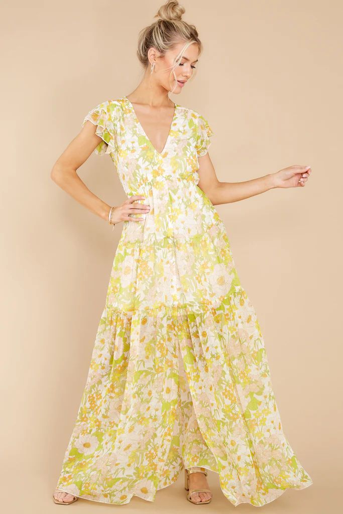 You're My Love Yellow And White Floral Print Maxi Dress | Red Dress 