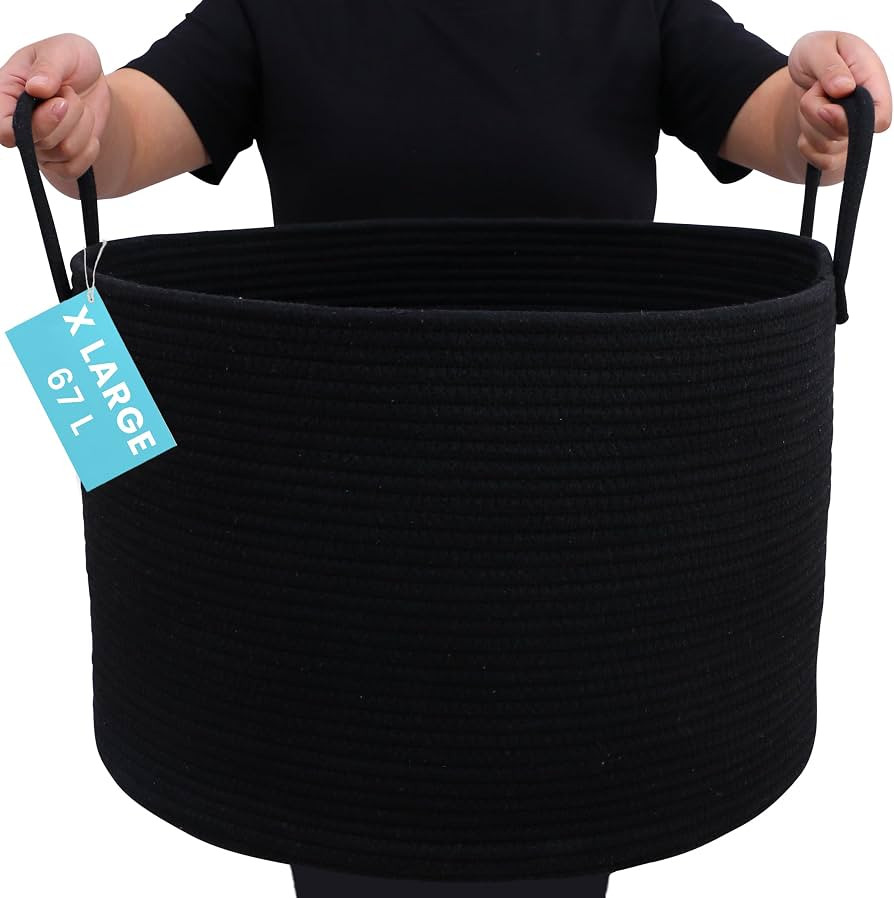 OrganiHaus Large Laundry Basket, Woven Cotton Rope Storage Bin Towels, Blanket Basket, Decorative... | Amazon (CA)