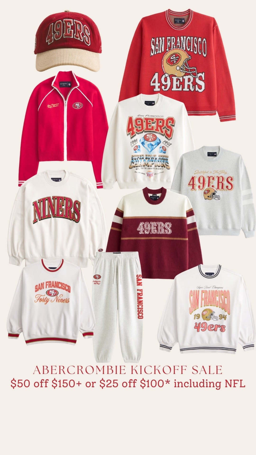 49er picks from Abercrombie’s kick off sale!! This weekend save plus with core kickoff you’ll save an additional 15% off !!

#LTKFindsUnder100 #LTKMens #LTKSeasonal