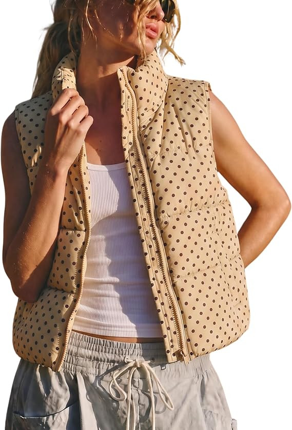Women's Polka Dot Puffer Vest Cropped Quilted Sleeveless Jacket | Amazon (US)