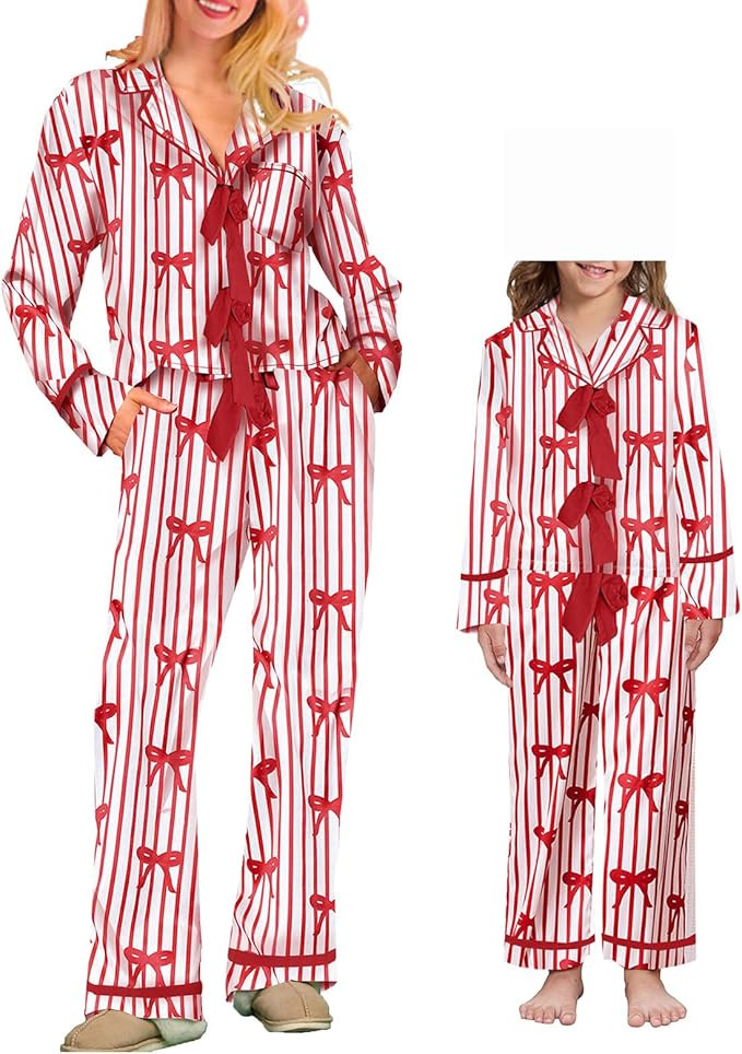 Argeousgor Mommy and Me Christmas Pajamas Set Silk Satin Pjs Matching Sets Mother and Daughter Xm... | Amazon (US)