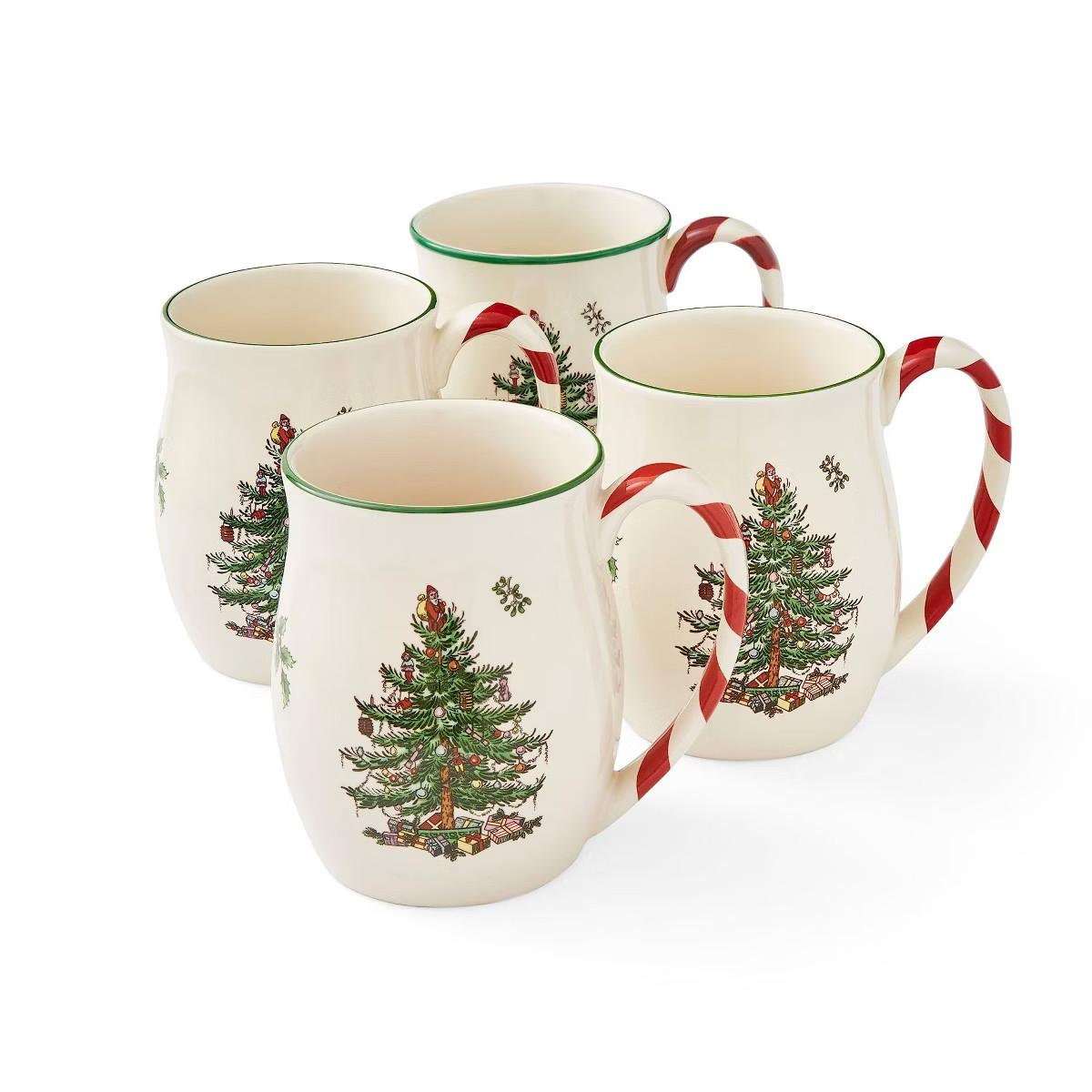 Spode Christmas Tree 14 oz Holiday Mugs (Set of 4) - Festive Coffee Cups with Peppermint Candy Ca... | Target