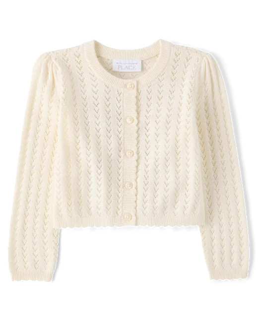 Toddler Girls Scalloped Pointelle Cardigan - white | The Children's Place