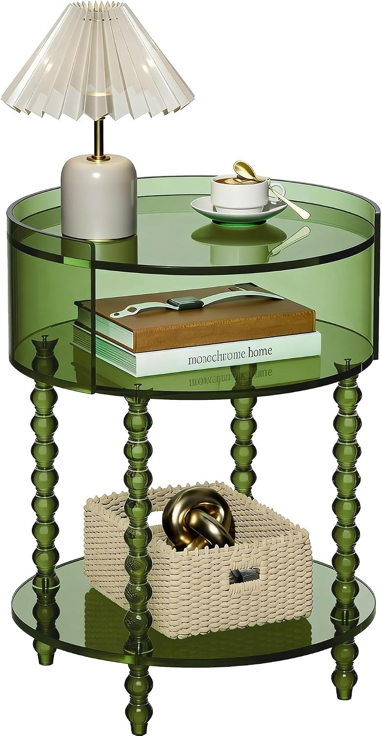 Modern Acrylic Round Side Table, End Table for Living Room, Clear Nightstand for Bedroom, Lobby and Office, Easy Assembly (Green, Nomal) | Amazon (US)