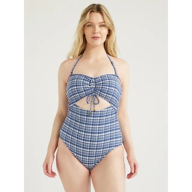 Time and Tru Women's and Women's Plus Cutout Seersucker One Piece Swimsuit, Sizes XS-3X | Walmart (US)