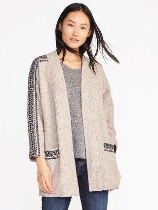 Old Navy Womens Jacquard Open-Front Cardi-Coat For Women Oatmeal Heather Size L | Old Navy US
