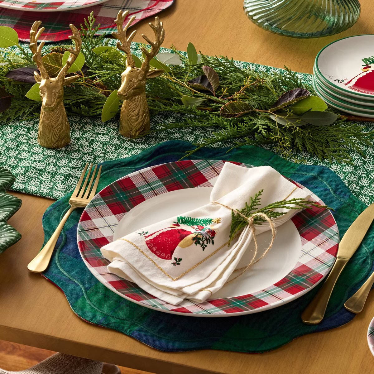 2pk Embroidered Christmas Santa/Tree Napkins White - Threshold™ | Target