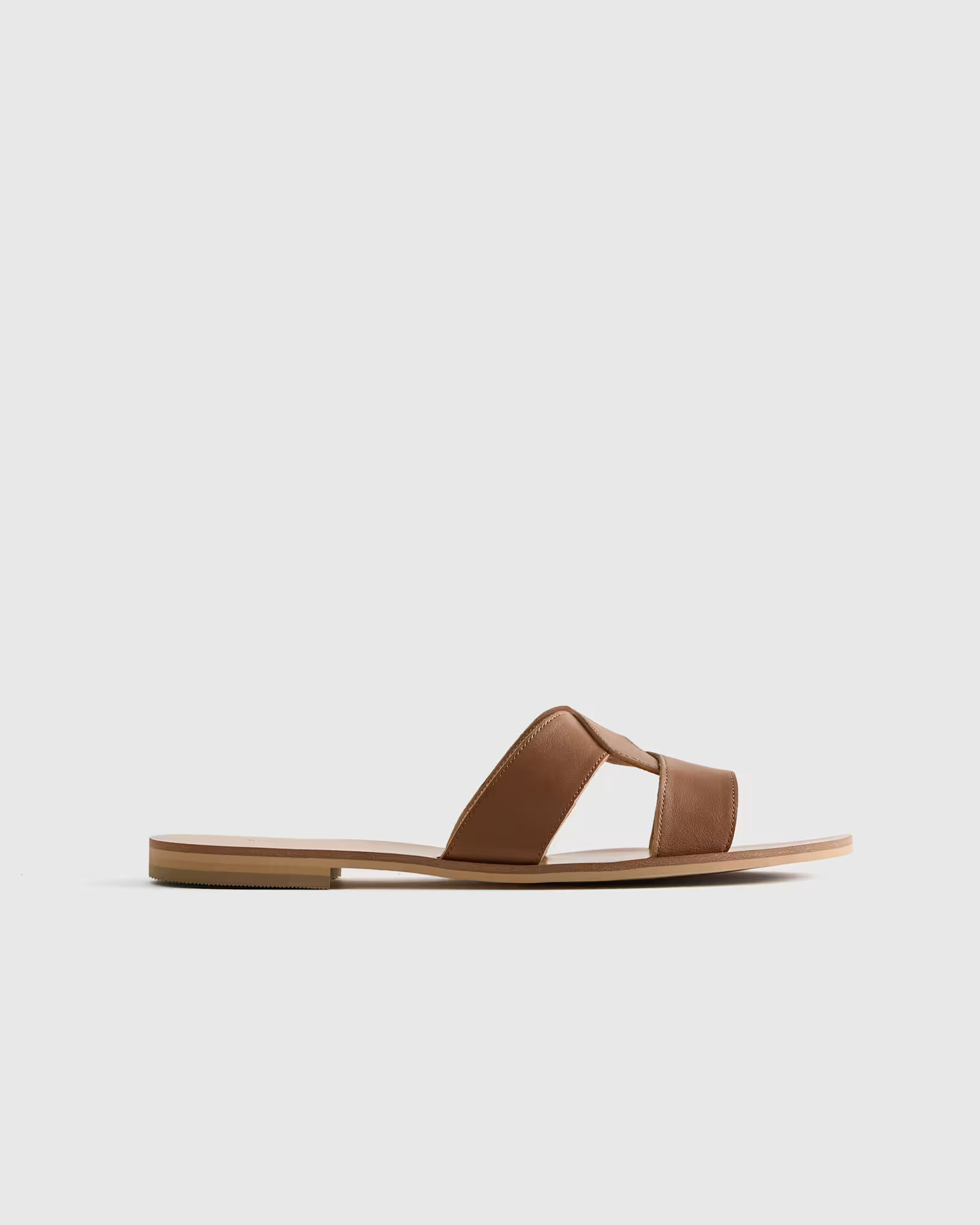 Women's Italian Leather Cutout Slide Sandal in Cognac | Quince