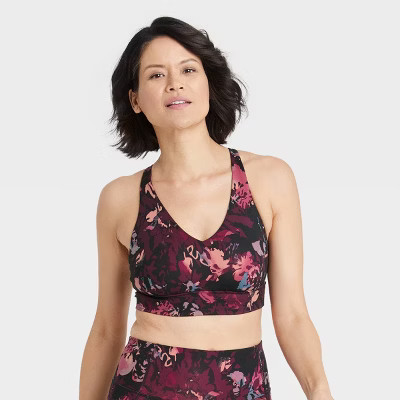 Women's Light Support Multi Strap Floral Print Longline Bra - All in Motion™ Purple S | Target