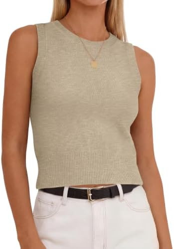 ANRABESS Women’s Summer Sleeveless Cropped Sweater Tank Tops | Crew Neck, Soft Wool Blend Comfy... | Amazon (US)