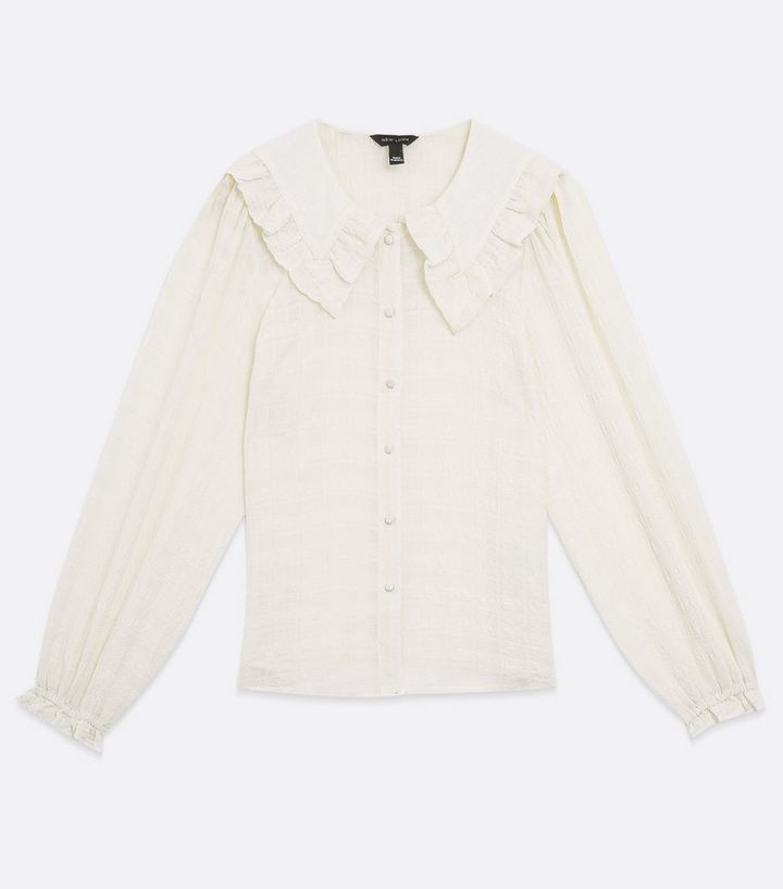 Off White Textured Frill Collar Puff Sleeve Shirt
						
						Add to Saved Items
						Remove fr... | New Look (UK)