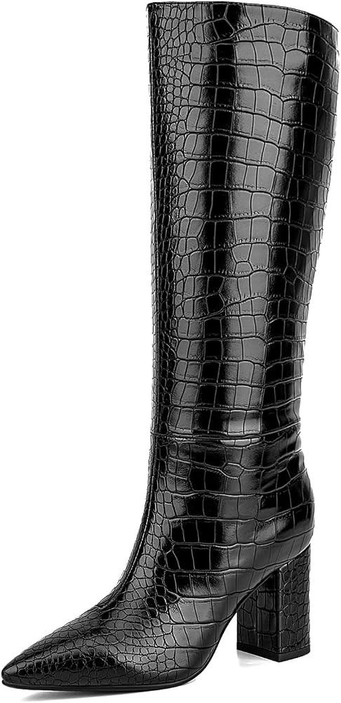 Lumeheel Women's Knee High Boots - Fashion Faux Crocodile Boots GoGo Tall Boots Comfortable Long ... | Amazon (US)