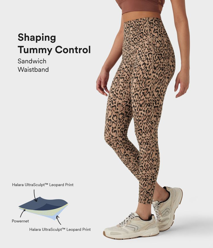 Women’s Halara UltraSculpt™ Leopard Print High Waisted Tummy Control Yoga Leggings with Pocke... | HALARA