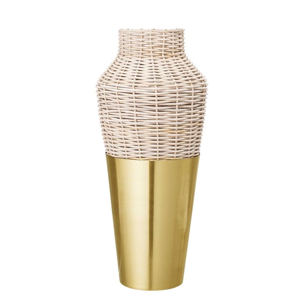 Metal Vase with Rattan Trim & Glass Insert Gold - 3R Studios | Target