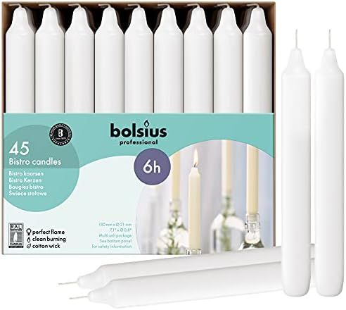 BOLSIUS White Household Candles Bulk Pack 45 Count - Unscented Dripless 7 Inch Dinner Candlestick... | Amazon (US)