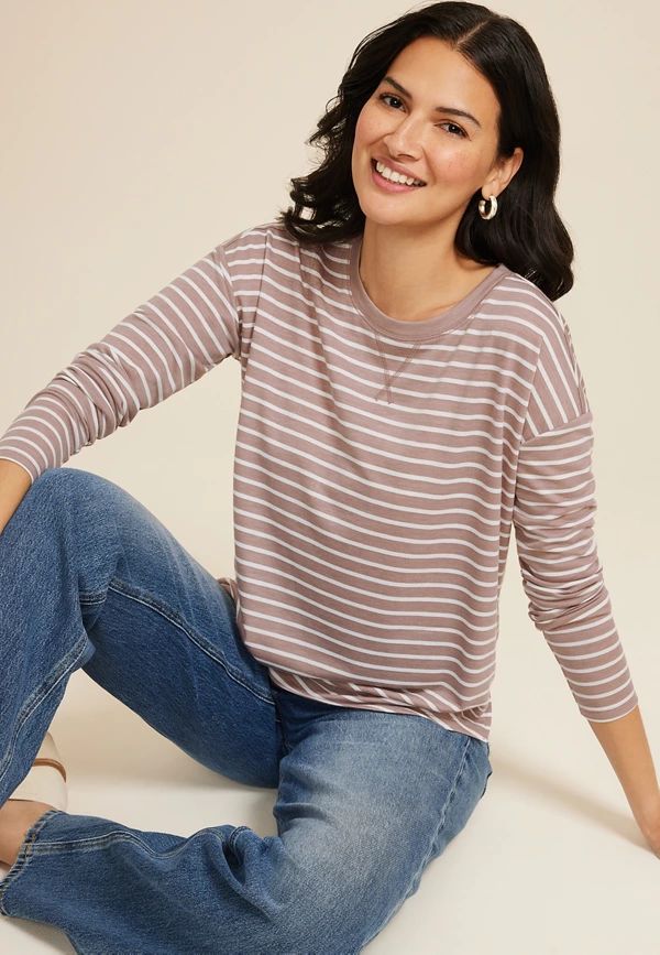 24/7 Clara Striped Long Sleeve Tee | Maurices