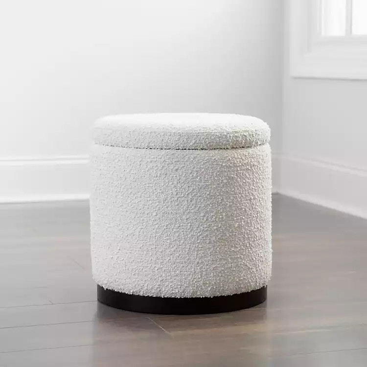 White Boucle Storage Ottoman | Kirkland's Home