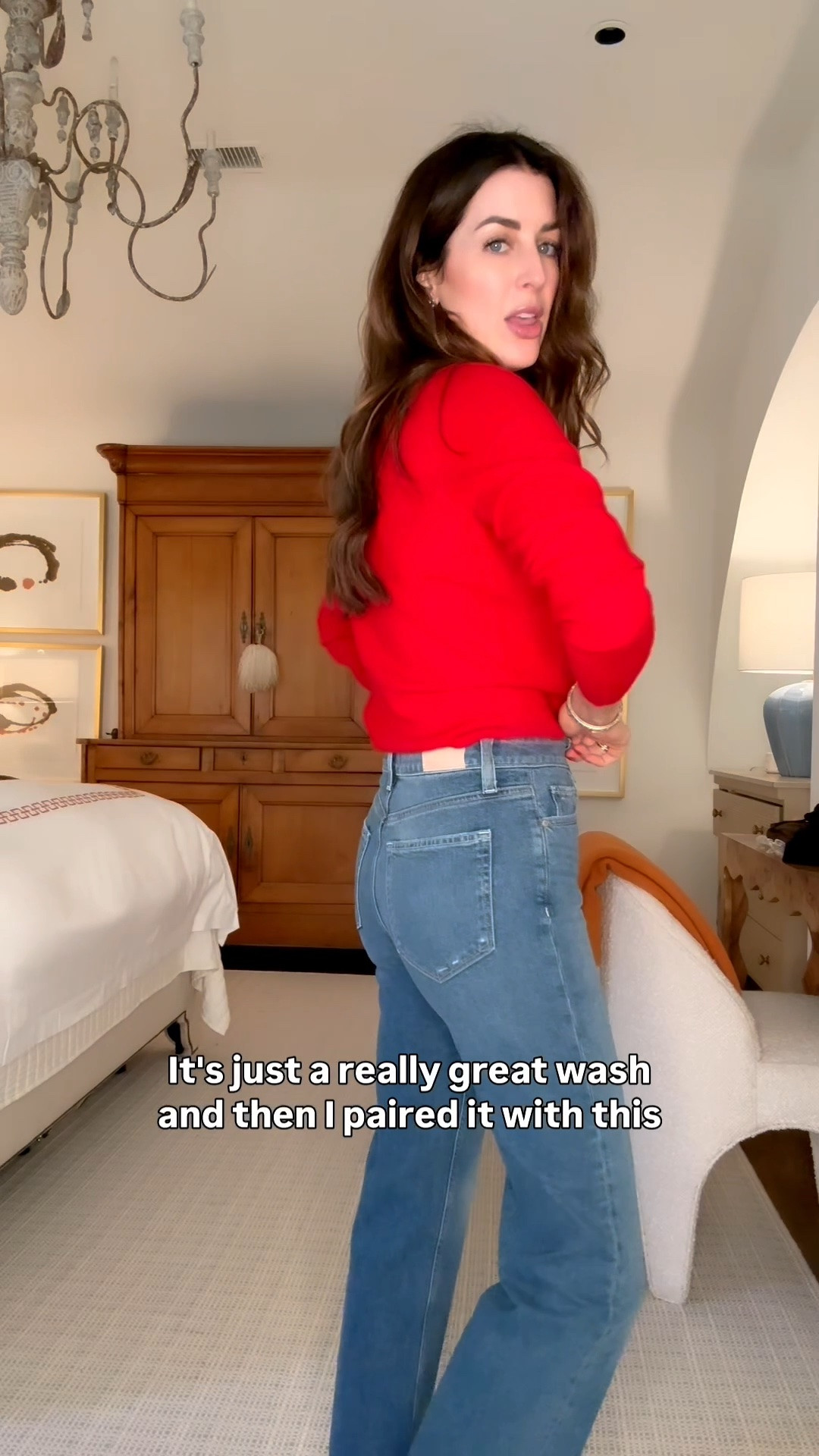 I’m wearing my typical size 26 in the denim and a small in the red cardigan size up if you want to wear it as more of an over the shoulder moment.

#LTKOver40 #LTKSeasonal #LTKTall