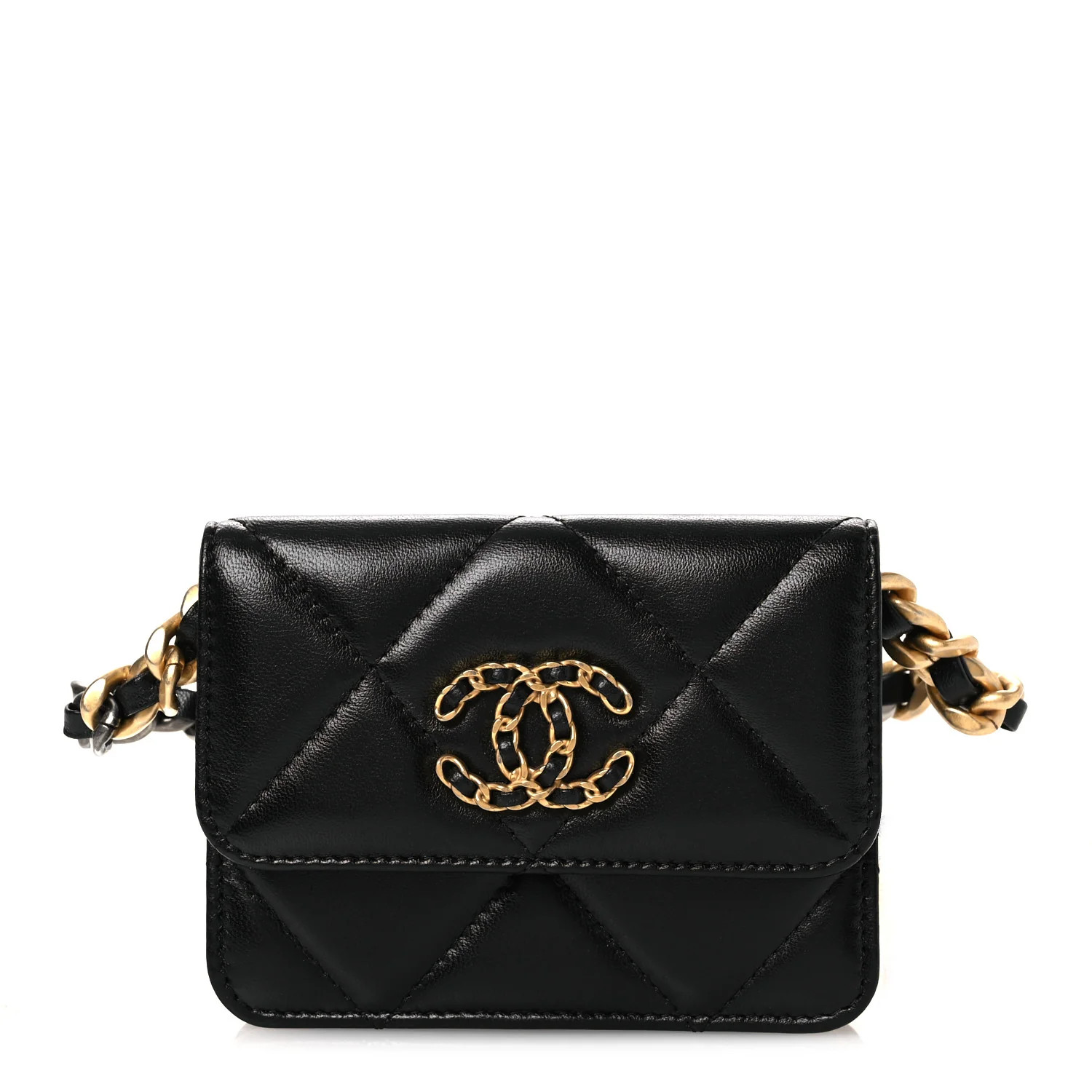 Lambskin Quilted Chanel 19 Flap Belt Bag Black | FASHIONPHILE (US)