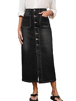 Jean Skirt for Women Denim Skirt High Waist Stretch Midi Denim Skirts with Pockets | Amazon (US)