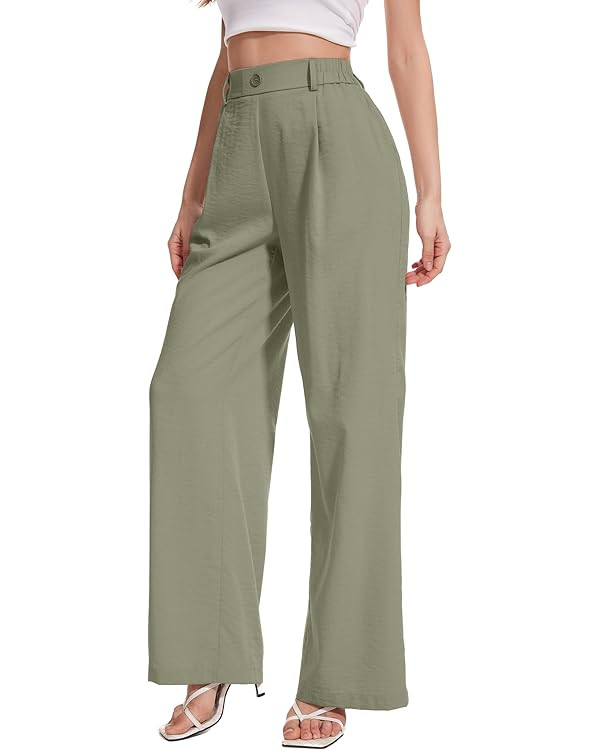FUNYYZO Wide Leg Pants Women's High Elastic Waisted in The Back Business Work Trousers Long Strai... | Amazon (US)