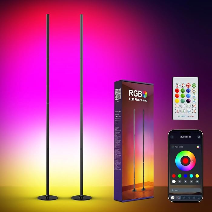 Smart RGBICW LED Corner Floor Lamp 2 Pack, App & Remote Control, 16 Million DIY Colors, Music Syn... | Amazon (US)