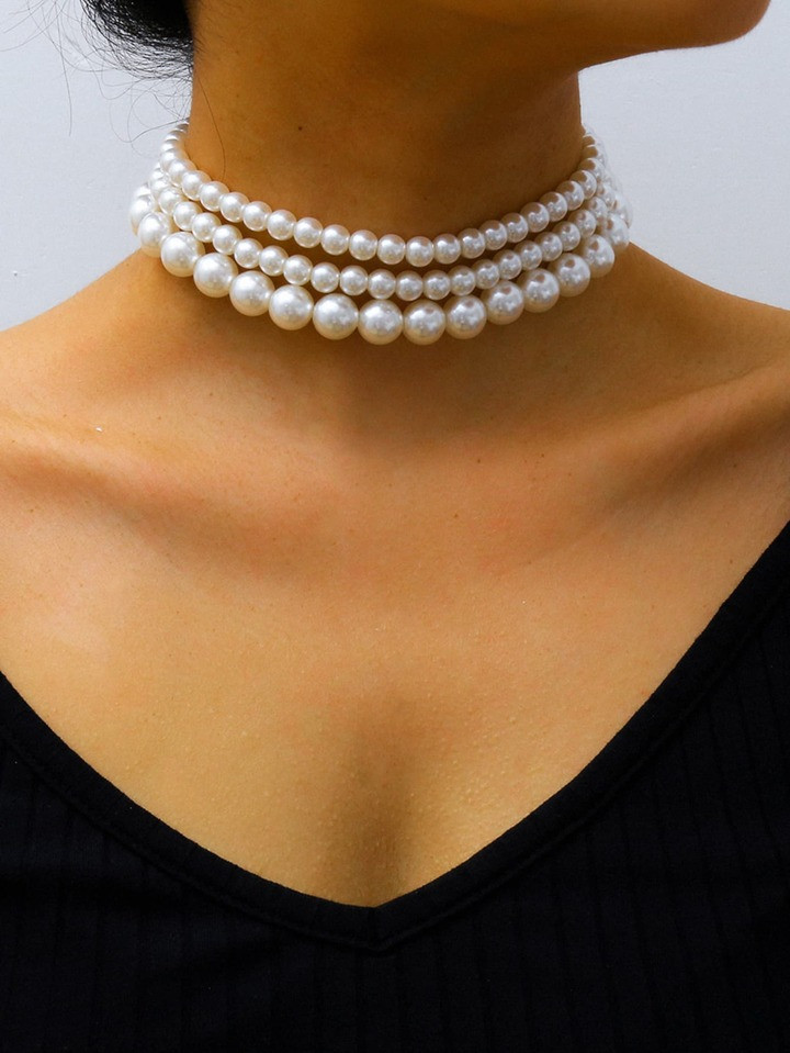 3pcs Faux Pearl Beaded Choker | SHEIN