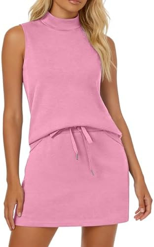 Casly Lamiit Two Piece Skirt Set for Women Summer Tennis Outfits Mock Neck Sleeveless Lounge Swea... | Amazon (US)