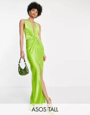 ASOS DESIGN  Tall plunge knot maxi dress in lime | ASOS (Global)
