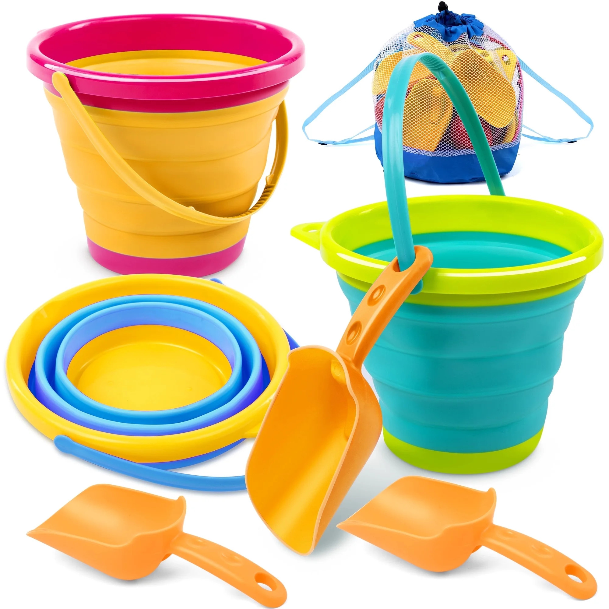 Joyfy 3 Packs Collapsible Bucket with Shovels & Mesh Bag, Multi-Purpose Kids sand toys for Beach,... | Walmart (US)