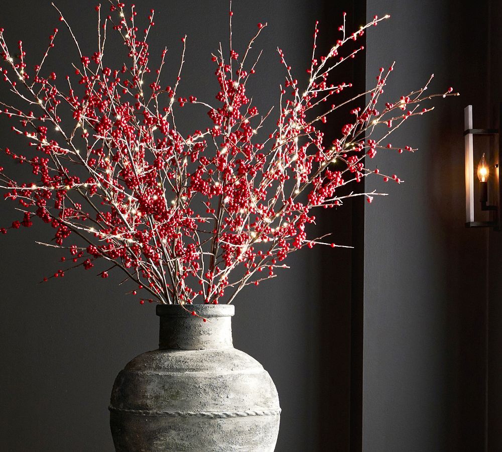 Lit Faux Red Berry Branch | Pottery Barn (US)