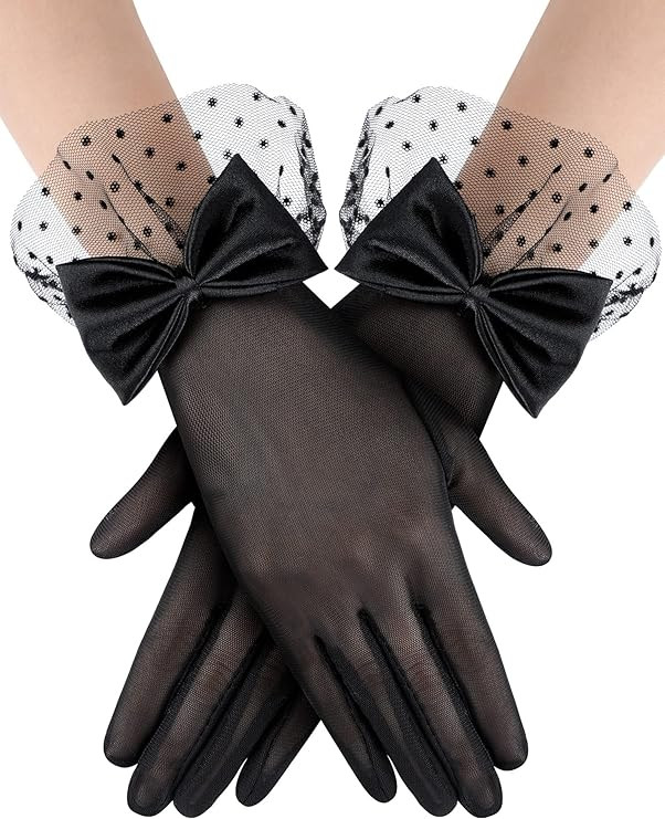 Bencailor Women Lace Gloves Party Wedding Gloves Girl Bow Short Prom Glove Evening Elegant Access... | Amazon (US)