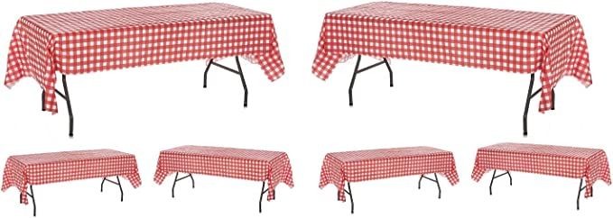 Pack of 6 Plastic Red and White Checkered Tablecloths - 6 Pack - Picnic Table Covers by Oojami | Amazon (US)