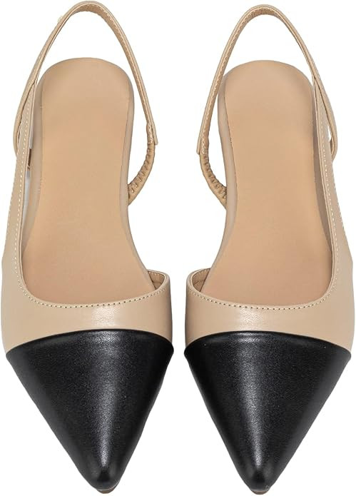 OYOANGLE Women's Two Tone Pointed Toe Slingback Flats Summer Casual Dressy Shoes | Amazon (US)