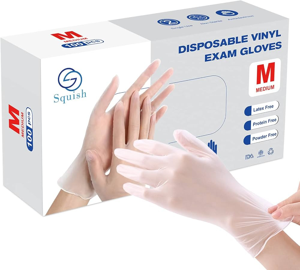 squish Disposable Gloves, 100 Count 4 mil Clear Vinyl Gloves Latex Free Powder-Free Health Glove ... | Amazon (US)