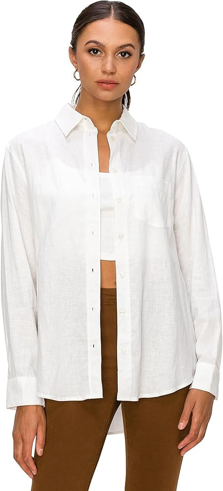 Cali1850 Women's Casual Linen Shirts – Relaxed Fit Long Sleeve Button Down Top Collared Blouse | Amazon (US)