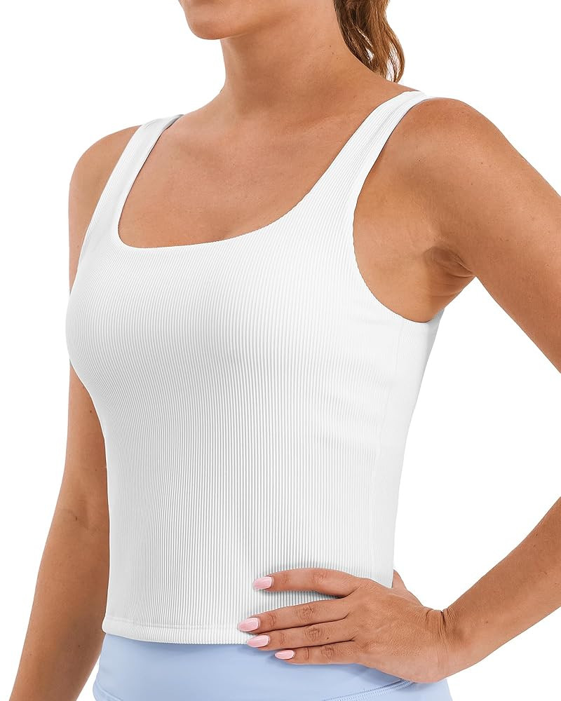 Stelle Women's Ribbed Tank Tops Seamless Padded Workout Crop Top Sleeveless Square Neck Cami Basi... | Amazon (US)
