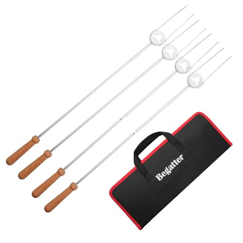 Begatter Heavy Duty Hot Dog Roasting Sticks for Campfire, Extendable Marshmallow Sticks for Fire Pit, 32" Long Smores Sticks, Stainless Steel Skewers for Hotdogs and Smores, Beech Wood Handle, 4 Pack | Amazon (US)
