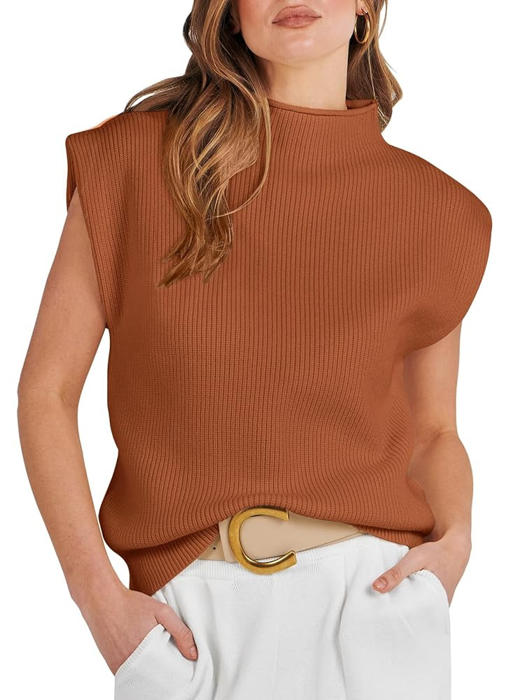 ANRABESS Women's Mock Neck Sleeveless Sweater Vest Casual Cap Sleeve Knit Pullover Tank Tops 2025... | Amazon (US)