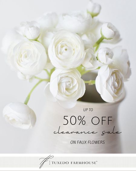 My fav faux floral shop is having a clearance sale with up to 50% off select florals. These white ranunculus bundles of 6 are only $4.98!

#LTKfindsunder50 #LTKsalealert #LTKhome