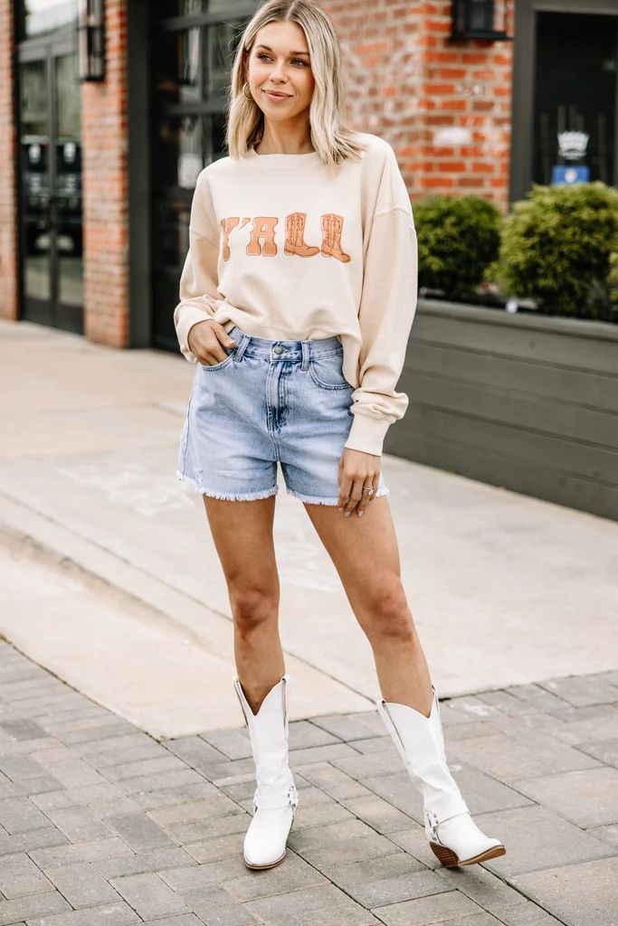 Y'all Natural Graphic Cropped Sweatshirt | The Mint Julep Boutique