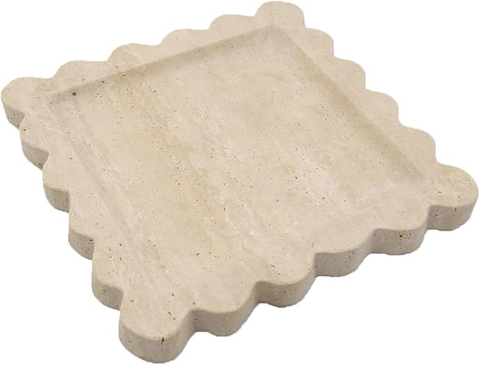 Square Marble Decorative Tray with Scalloped Edge, Luxury Natural Stone Bathroom Vanity Tray, Dre... | Amazon (US)