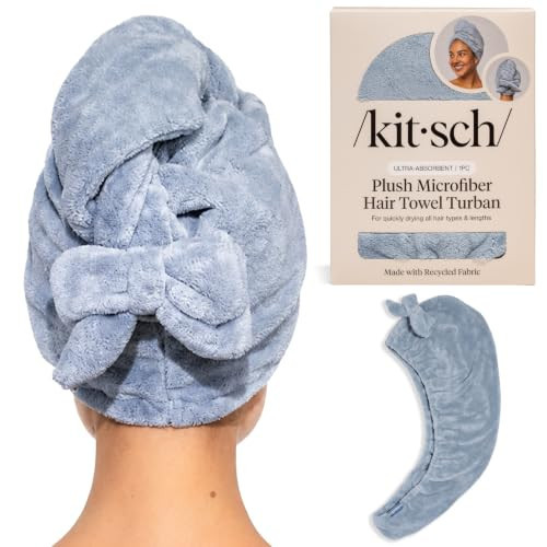 Kitsch Plush Microfiber Hair Towel Wrap for Women w/Bow – Ultra Absorbent Microfiber Bath Towels for Wet, Curly, Long or Short Hair, Anti-Frizz Hair Wrap, Hair Products Gift for Women – Coastal Blue | Amazon (US)